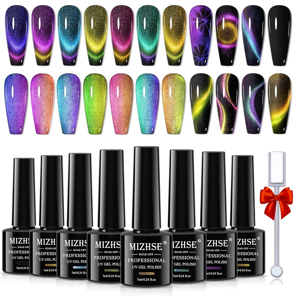 MIZHSE 9D Cat Eye Gel Nail Polish Set, Upgraded Magnetic Gel